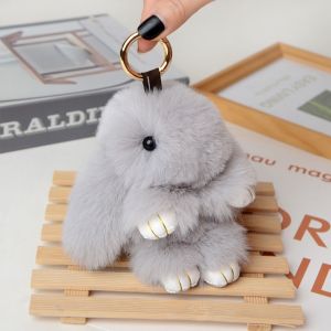 Gantungan Kunci Kelinci Bulu Lucu Fluffy Rabbit Keychain Ring Liontin Kelinci Mewah