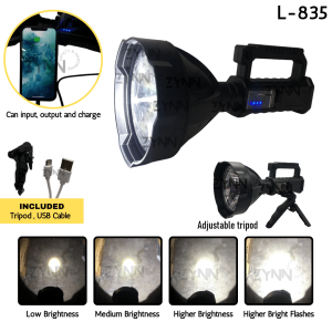 [SG STOCK] SEARCH LIGHT POWERFUL LIGHTING L-835 With Stand& USB Rechargeable Emergency Flash Torch Light