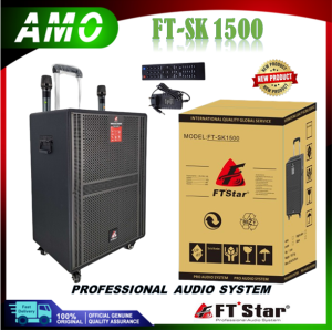 AMO - NEW FT-SK1500 15 INCHES PROFESSIONAL AUDIO SPEAKER W/ 2 MICROPHONE AND REMOTE CONTROL