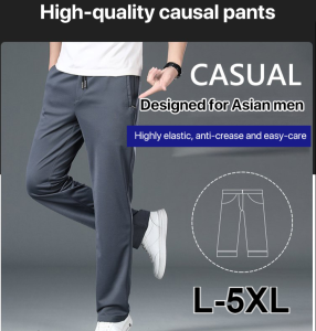 Elastic waist ice silk pants for mens antiwrinkle thin section of the summer sports pants