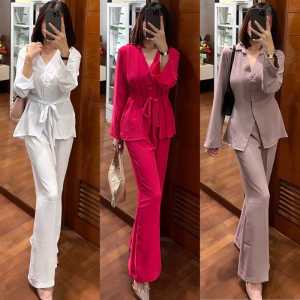 One Set Wanita Terbaru Setelan Wanita Dewasa One Set Crinkle Airflow Setelan Wanita Kekinian 2025 One Set Tali Samping Setelan Kancing Depan Wanita