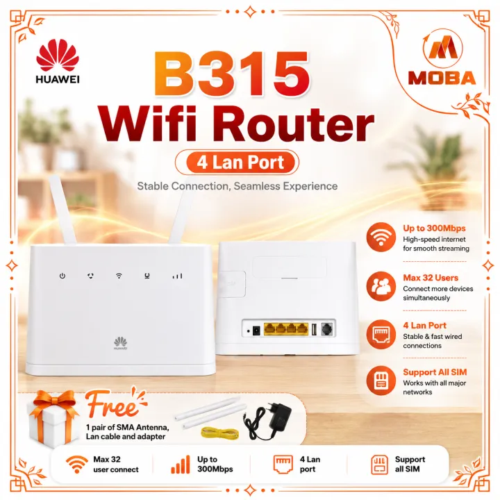 Huawei B310 B315 4G LTE WiFi Router SIM Card Modem Wireless CPE Router 150Mbps Unlock All Telco Hotspot Home Office CAT4 Router 32 Users External Antenna