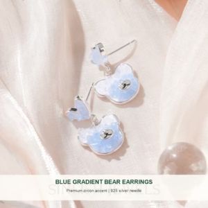SINLISH Blue Gradient Bear Earrings Cartoon Baby Crystal Design Fashion Zircon Jewelry (one pair)