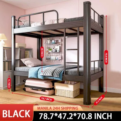 [Shipping from Manila] Double layer iron bed Double layer iron bed Workers dormitory Double layer iron bed Workers apartment Shelf height Iron bed 180 * 200 * 90/120/150CM Upper and lower beds Double iron frame bed