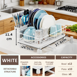 SJorage 2 Tier Dish Drying Rack with Tray Carbon Steel Kitchen Storage Rack - No need to install