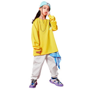 Lolanta 4-16 Years Yellow Long Sleeve T-shirt Top for Kids Girl White Sport Pants Hip Hop Costume Children Street Wear Girls Casual Wear