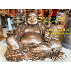 Tượng di lặc bằng đồng đỏ khảm tam khí ngồi ngả cầm thỏi vàng (DxRxC 70x55x50cm nặng 40kg)