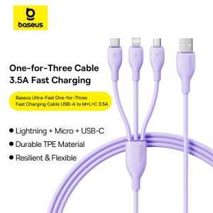 Baseus 3 in 1 USB Fast Charging Cable Multi Charging Cable For Xiaomi Huawei Macbook Iphone Data Wire Charging Cable Soft TPE