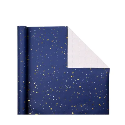 【Wovo123】 Gift Wrapping Paper Roll 1 Roll 17inch x 120inch Navy Blue Gold Foil Design for Holiday Birthday Wedding Party