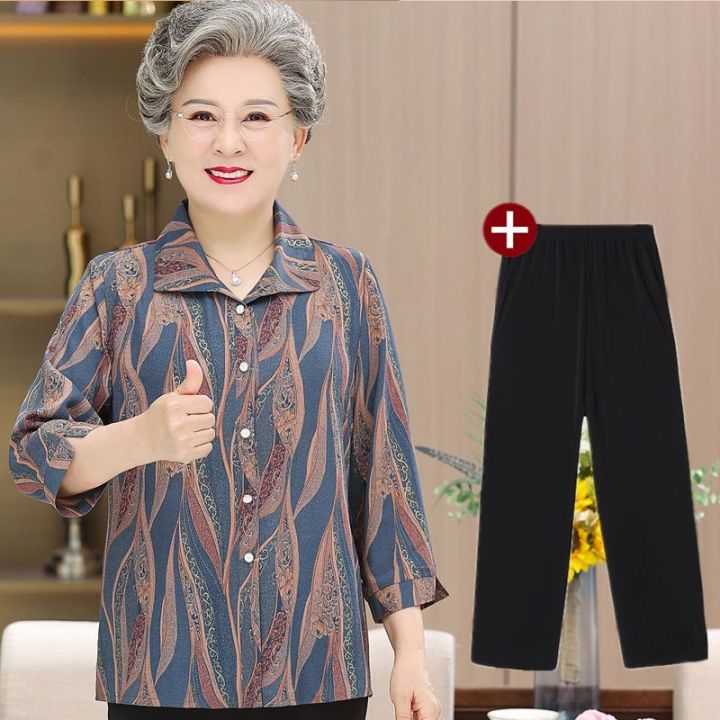 Middle-Aged and Elderly Women's Clothing Spring Shirt Suit Mother