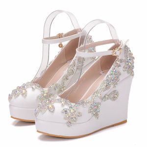 2024 large size slope with single shoes waterproof platform round head wedge womens shoes womens high heels
