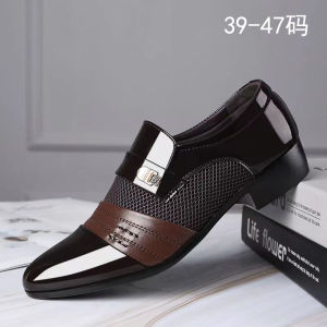 Sub star 2025 new mens shoes glossy leather shoes mens casual shoes business dress shoes large size metal versatile shoes