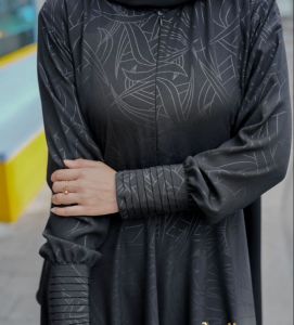 Gamis embos hermosa bahan yoris caltri motif abstrak hitam-pakaian muslimah syari umbrella busui