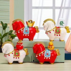 ZHAOCAIMAO Resin Horse Figurine Chinese Style Rotatable Horse Miniature Cute Horse Mascot Zodiac Horse Ornaments Office
