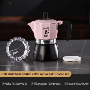 BINCOO Double Valve Moka Pot Set wiht Stove Home Mini Brewing Coffee Pot Set Italian Coffee Bean Grinder Set 2Cups