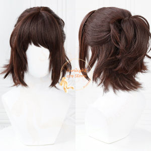 ZEEMIN  High Quality Anime Titan Cosplay Hange Zoe Cosplay Wig 35cm Dark Brown With Ponytail Heat Resistant Hair Hange Zoe Cos Glasses
