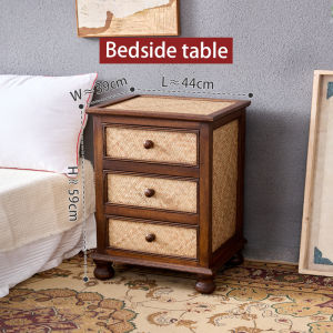 เรียบง่ายสามลิ้นชักบ้านห้องนอนตู้ข้างเตียงลิ้นชักตู้เก็บของเอเชียตะวันออกเฉียงใต้ลมไม้เนื้อแข็งไม้ไผ่สานโต๊ะข้างเตียง