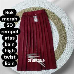 rok merah SD rempel atas rok seragam sekolah plisket kain high twist licin