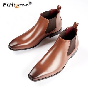 อังกฤษรองเท้าบู๊ทผู้ชายรองเท้าเชลซีทรงยาวปลายเหลี่ยมสำหรับผู้ชายรองเท้าธุรกิจทางการหรูหราฤดูใบไม้ผลิ