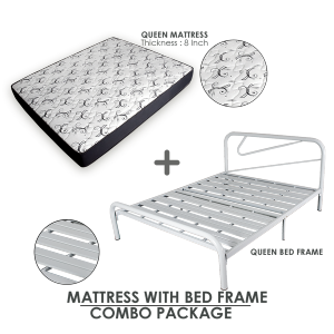 Combo Set Queen Size Bed Frame with 8 Inch Quality Mattress Katil Queen Set Dengan Tilam - CM-BF48