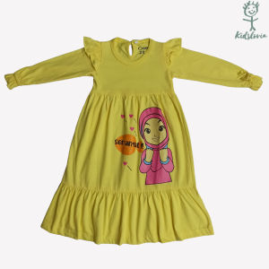 Pakaian Baju Muslim Anak Perempuan Cewek Gamis Ruffle Anak Usia 1-6 Tahun Bahan Katun Kuning