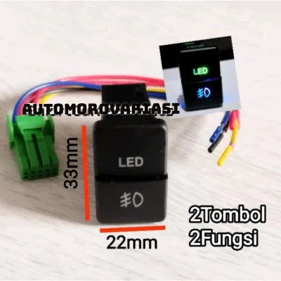 SWITCH SWITCH SAKLAR TOMBOL FOGLAMP LAMPU TEMBAK DRL PROGIE PROJI TEMBAK 12volt uk 22x33mm 2 TOMBOL 2FUNGSI & 1 TOMBOL 1 FUNGSI