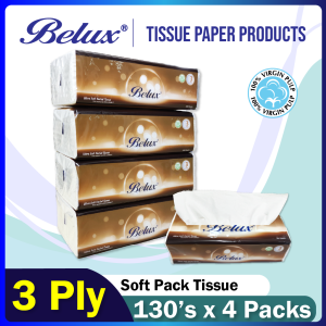 Belux Luxury Soft Pack Tissue 3 PLY 130 pulls x 4 packs / bag