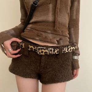 HULEQQI Punk Style Rivet Waist Belt Gothic Designer Womens Waist Belt Fashion American Leopard Print Belt Streetwear