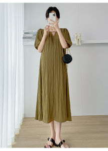 Summer New French V-neck Dress Pregnant Women Puff SLeeve Loose Plus Size Dress Long Style Maternity Dress