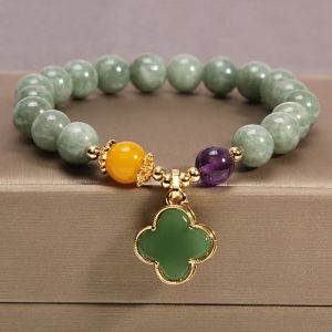 Natural Stone Four Leaf Grass Bracelet For Women New Chinese Style China-Chic Retro Design Hand String To Send Students Friends Flower Petal Elements天然石四叶草手链女款新中式国潮复古设计手串送学生闺蜜花瓣元素