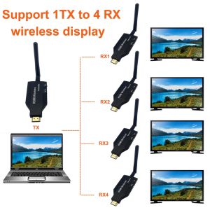 50m Wireless Extender Audio Video Transmitter and Receiver Kit 1 To 2 3 4 Splitter Screen Share Display Adapter for PS4 Camera Laptop PC To TV Monitor Projector