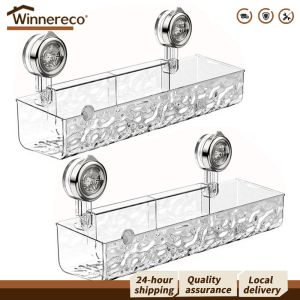 2 Pack Clear Suction Cup Toothbrush Holders for Bathroom Wall Mount No Drill Storage Shelf