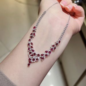 Montagne Jewelry Natural Original Colour Ruby Necklace 925 Silver Luxury Design 2x3mm Gem Chokers Necklace