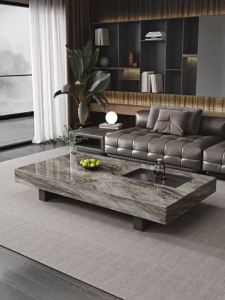 LZ-Rock slab tea table light luxury modern tea table living room household square high-end marble tea table