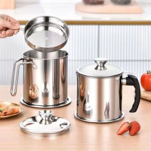 MISSUP 1.4L/1.9L หม้อกรองน้ำมัน จุได้มาก 304สแตนเลสสตีล น้ำมันหม้อ ภาชนะจัดเก็บข้อมูล ขวดน้ำมันขวด อุปกรณ์สำหรับห้องครัว