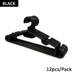 JVL 12pcs Black Plastic Hanger Drying Cloth Hangers 1 Dozen Coat Clothes Hanger Non-breakable adult Black hanger (Round)