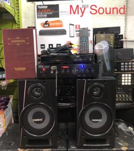 (Complete set) Promac Home Karaoke Speaker System SPK-40 with stereo karaoke amplifier  with Platinum KS-5 karaoke player 20000 songs with 1 microphone