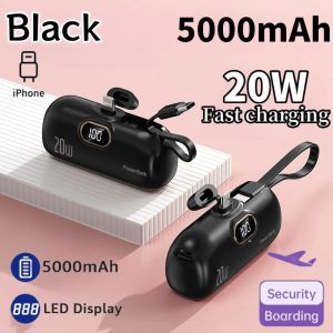 【SG In Stock🔥】 2 IN 1 5000mAh Power Bank Mini Power Bank 20w Fast Charging with Cable Capsule Power Bank for Iphone