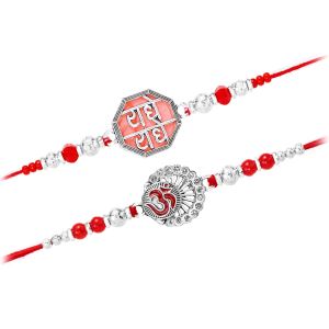 Aheli Rakhshabandhan Ohm Radhe Radhe Thread Rakhi for Brother Bhaiya Beads Studded Combo Set of 2 Rakhi Hamper | Rakhi Set | Kids Rakhi | Rakhi for Kids