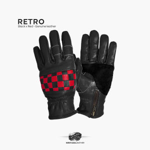 WJ Leather - Sarung Tangan Motor Kulit Asli Retro Black Red