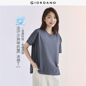 GIORDANO Women T-Shirts High-Tech Ice Oxygen Cooling Summer Tee Crewneck Short Sleeve Simple Basic Casual Tshirts 05323404