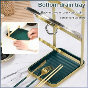 ที่วางฝาหม้อ สแตนเลสหนา มัลติฟังก์ชั่น อุปกรณ์วางฝาหม้อ ระบายน้ำได้อย่างง่ายดาย ถอดออกได้ การจัดเก็บ