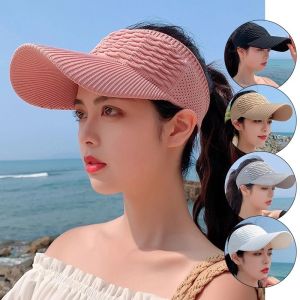 Long Brim Breathable Tennis Caps / Solid Color Sun Visor Hat / Women Outdoor Beach Hats