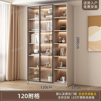 Display Cabinet Solid Wood Bookshelf Cabinet Glass Door Storage Cabinet (BT) Installation+80SGD