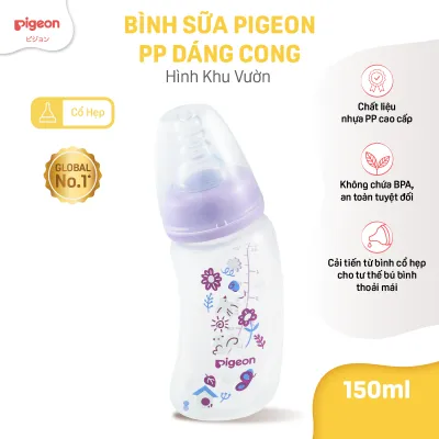 Bình Sữa Pigeon PP Dáng Cong Cổ Hẹp 150ml/250ml - Hình Họa Tiết