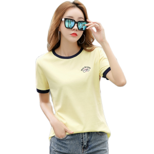 Womens Short Sleeve T-shirt Loose Casual Tee Letter Embroidery Top 100% Cotton