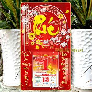 Lịch 2026 Lịch treo tường kích thước: 34x60cm bọc viền vàng kèm bloc 14.5x20.5cm