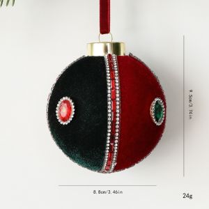 WISHAHA Plastic Christmas Tree Ornaments 8cm Flocked Velvet Hanging Ball Ornaments  Rhinestone Embellished Christmas Decorative Ball Xmas Holiday Decoration