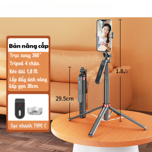 Gậy Chụp Ảnh 4 chân P185 - Tripod Quay Phim Chụp Ảnh Livestream - Gậy Tự Sướng 3 Chân Có Remote - Giá Đỡ Điện Thoại Máy Ảnh Go Pro 4 Chân Thiết Kế Gấp Gọn Kéo Dài 180cm Chất Liệu Chắc Chắn Xoay 360 Độ
