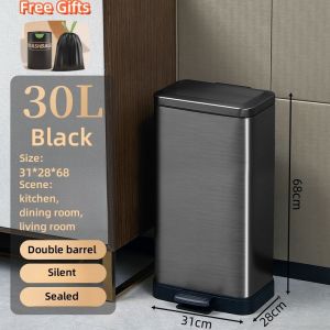 square stainless 15L/20L/30L kitchen pedal trash bin can big with cover for room bathroom office garbage bin